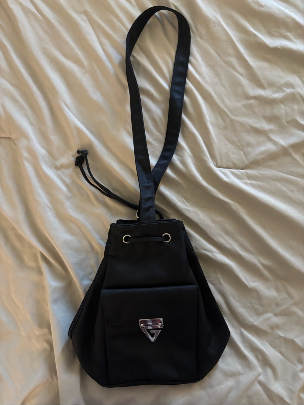 GUESS Black Nylon Drawstring Mini Backpack Bag
